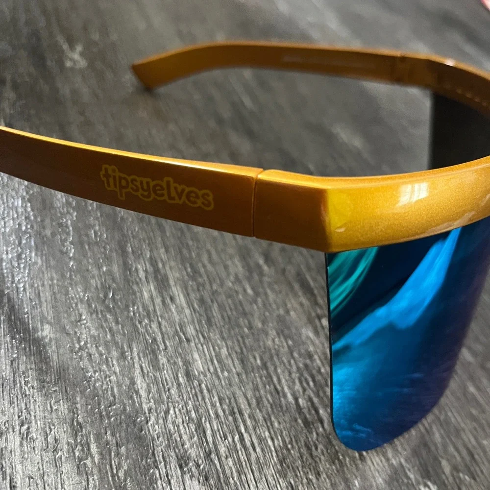 Tipsy Elves Million Dollar Baby Visor Sunglasses Ice Blue Gold Frame Ski UV400